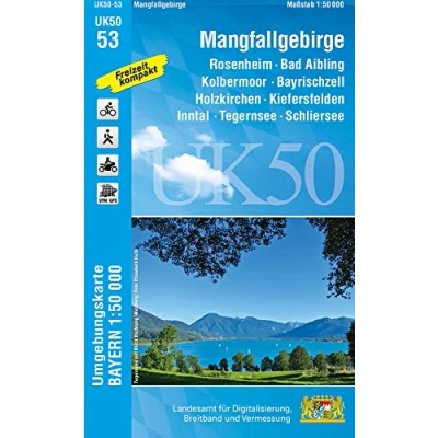 Abbildung von UK50 53 Mangfallgebirge: Rosenheim, Bad Aibling, Kolbermoor, Bayrischzell, Holzkirchen, Kiefersfelden, Inntal, Tegernsee, Schliersee, Miesbach, ... Karte Freizeitkarte Wanderkarte)