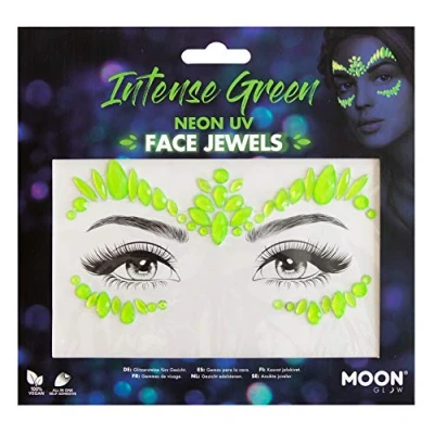 Abbildung von Moon Glow Neon UV Gesichtsjuwelen, Festival Gesichts Körper Edelsteine, Kristall Make up Augen Glitzeraufkleber, temporäre Tattoo Juwelen (intensiv) (Grün, 1 Stück)