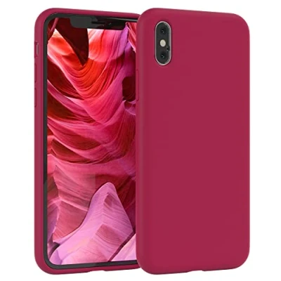 Abbildung von EAZY CASE Premium Silikon Handyhülle kompatibel mit iPhone X/XS, Slimcover Kameraschutz und Innenfutter, Silikonhülle, Schutzhülle, Bumper, Handy Case, Hülle, Softcase, Beere