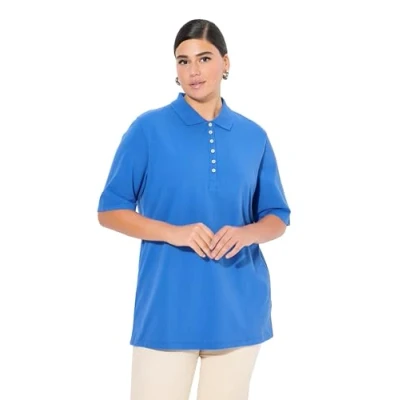 Abbildung von Ulla Popken Manches Courtes Poloshirt, Damen, Größe: 42/44, Peacock blue
