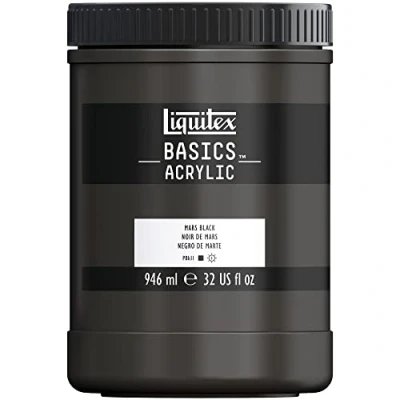 Abbildung von Liquitex 8870352 Basics Acrylfarbe, monopigmentierte Künstlerpigmente, lichtecht, mittlere Viskosität, Archivqualität, seidenglänzender Finish, 946ml Topf Marsschwarz