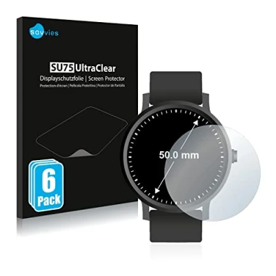Abbildung von Savvies 6 Stück Schutzfolie für Armbanduhren (Kreisrund, ø: 50 mm) Displayschutz Folie Ultra Transparent