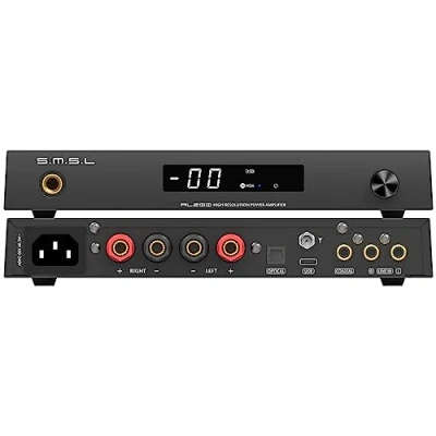 Abbildung von SMSL AL200, Hi Fi Verstärker, MA5332MS Stereo D Klasse Verstärker Chip, 165 W Ausgangsleistung, integrierter Ohrverstärker Ausgang, XMOS 16 Core XU 316, 7 EQ verstellbar, mit Fernbedienung (Schwarz)