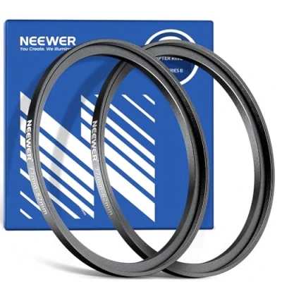 Abbildung von NEEWER 77 82mm Step Up Adapterring (2er Pack) mit Reinigungstuch, ultraschlanker Objektivfilter aus Aluminiumlegierung für 77mm Kameraobjektive zur Verwendung von Filtern