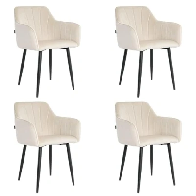 Abbildung von Mevsim Store Esszimmerstühle 4er Set Samt Creme Esszimmerstuhl mit Armlehnen Ideal für Wohnzimmer, Büro und Samtstühle Küchenstuhl Cremeen Metallbeinen