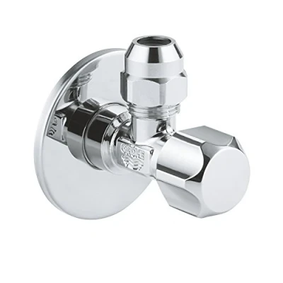 Abbildung von GROHE Eckventil Sicherungstechnik mit angerauhtem Gewinde zum vereinfachten Eindichten, Wandanschluss 1/2 Zoll Schubrosette, Abgang 3/8 22018000
