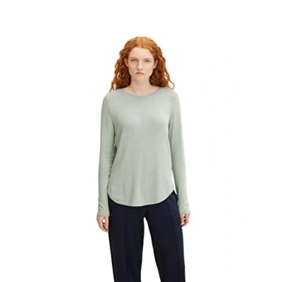Abbildung von TOM TAILOR Denim Damen Basic Langarmshirt 1034331, 12792 Soft Greyish Green, L