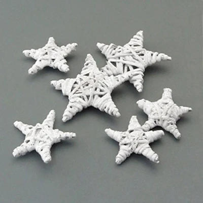 Abbildung von Gasper Weide Stern Tischstreu. 6 Rattan Sterne. Je 2 Stück 5, und 8 cm. Set mit Sternen in Weiss 40
