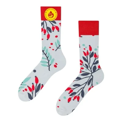 Abbildung von Dedoles Socken Unisex Damen Herren &amp; Kinder Baumwolle viele lustige Designs 1 Paar Geschenk links rechts verschieden, Farbe Weiß, Motiv Hagebutten im Schnee Wärmesocken, Gr. 39 42