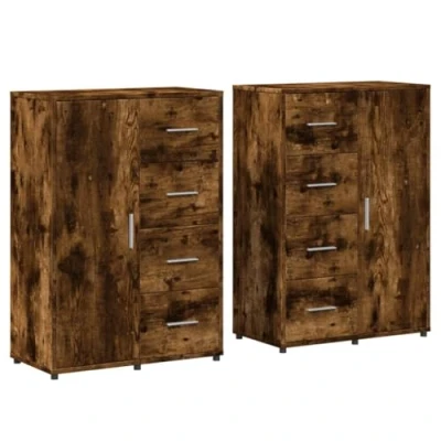 Abbildung von vidaXL Sideboards 2 STK., Kommode mit Stauraum, Anrichte Beistellschrank für Wohnzimmer, Mehrzweckschrank Standschrank, Räuchereiche Holzwerkstoff