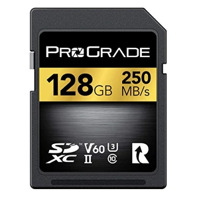 Abbildung von SD UHS II 128 GB Karte V60 Schreibgeschwindigkeit bis zu 130MB/s und Lesegeschwindigkeit von 250MB/s Für professionelle Filmemacher, Fotografen Kuratoren Inhalten Prograde Digital