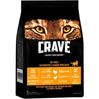 Abbildung von Crave Adult Trockenfutter mit Truthahn &amp; Huhn, 7kg (1 Beutel) Premium Katzenfutter trocken hohem Proteingehalt und ohne Getreide Hergestellt 100 Prozent natürlichem Huhn