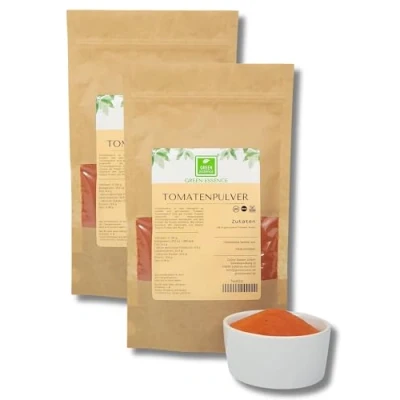 Abbildung von Tomatenpulver 500g (2 * 250g) von der Grünen Essenz gemahlene Tomaten natürliches Konzentrat feines Pulver aus sonnengereiften und getrockneten naturbelassen (500 Gramm)