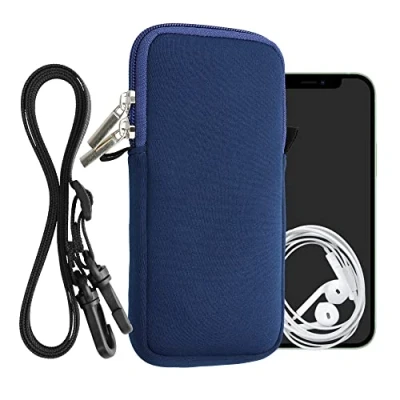 Abbildung von kwmobile Handytasche für Smartphones XXL 7&quot; Neopren Handy Hülle Dunkelblau mit Kordel Tasche Handykette 17,7 x 8,5 cm Innenmaße