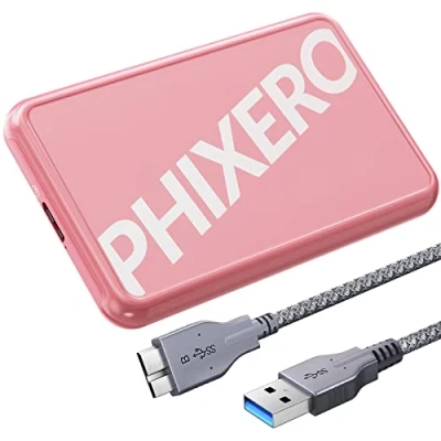 Abbildung von Festplattengehäuse 2,5 Zoll, PHIXERO 5Gbps USB 3.0 Werkzeugloses Externe SSD Gehäuse für Zoll SATA und HDD in Höhe 9.5mm/7mm, UASP unterstützt, mit Kabel Klar