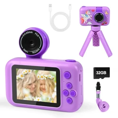 Abbildung von Kinder Kamera, Weinsamkeit 2.0Display Digitalkamera Kinder, 1080P HD Anti Drop Fotoapparat mit 32GB SD Karte, Geburtstagsgeschenk für 3 12Jahre Jungen und mädchen (Einhorn)