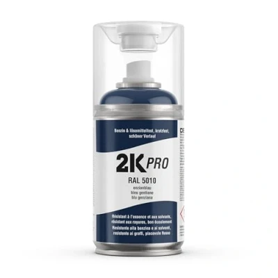Abbildung von 2K Pro Spraydose 250ml 2 Komponenten Sprühlack, Schnelltrocknender Spritzlack, UV Beständig, Stoss und Kratzfest RAL5010 Enzianblau Glanz