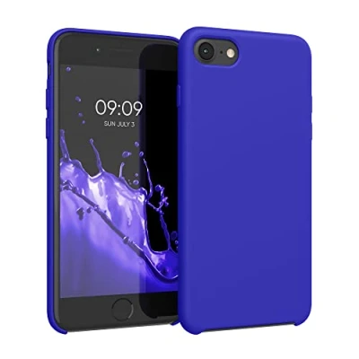 Abbildung von kwmobile Hülle kompatibel mit Apple iPhone SE (2022) / (2020) 8 7 Silikon Handy Case Handyhülle weiche Oberfläche kabelloses Laden Baltik Blau