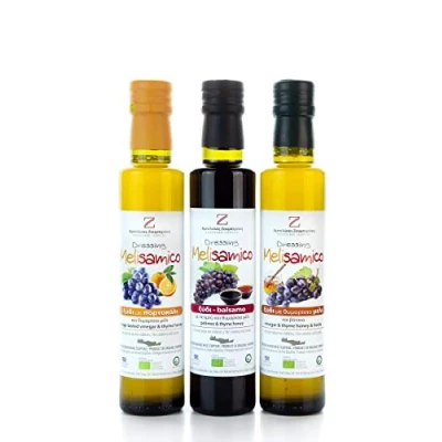 Abbildung von 3x 250ml griechischer Essig Dressing BIO aus Weintrauben im Set Kreta Balsamico Weißwein Rotwein Weinessige mit Thymianhonig Griechenland