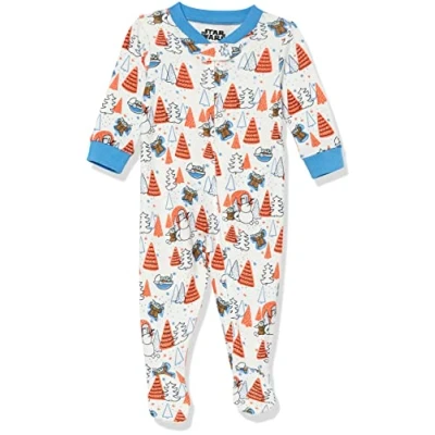 Abbildung von Amazon Essentials Disney Marvel Star Wars Unisex Baby Eng anliegender Pyjama aus Baumwolle mit Fuß, White Mando, 12 Monate