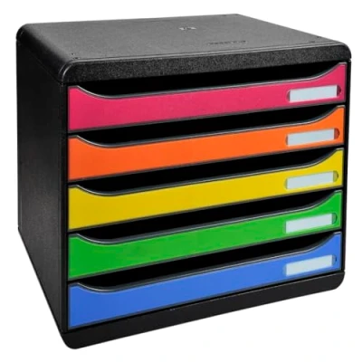 Abbildung von Exacompta 308798D Ablagebox Iderama Querformat mit 5 Schubladen für DIN A+ Dokumente. Belastbare Schubladenbox hoher Kapazität mehr Platz Big Box Plus Horizon Blauer Engel schwarzbunt