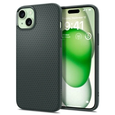 Abbildung von Apple iPhone 15 Plus Hülle Silikon Spigen Soft Case/Backcover Handyhülle Grün Shockproof/Stoßfest