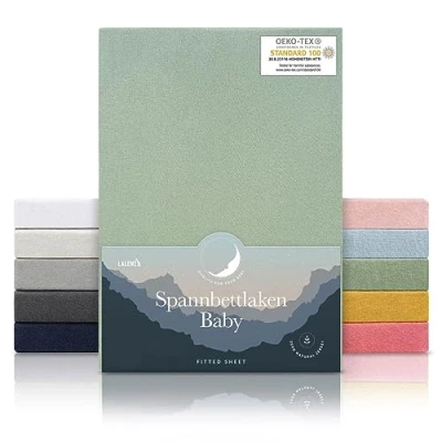 Abbildung von Laleni Jersey Spannbettlaken 60x120 cm Babybett 2er Set Oeko TEX zertifiziertes Bettlaken Kinderbett Kinderbettwäsche 100% Baumwolle Baby in Grün