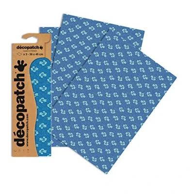 Abbildung von Decopatch Papier No. 752 (blau Stickblümchen, 395 x 298 mm) 3er Pack
