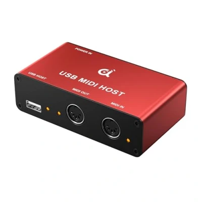 Abbildung von DigitalLife Stand Alone USB MIDI Host Bridge Box 1 Eingang/1 Ausgang 5 PIN DIN Schnittstellen, LED Anzeige, Metall, Rot