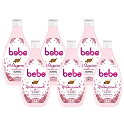 Abbildung von Bebe Bodylotion, Wohligweich Rich Body Balm, mit Bienenwachs und Sheabutter, für trockene Haut, 6 x 400ml