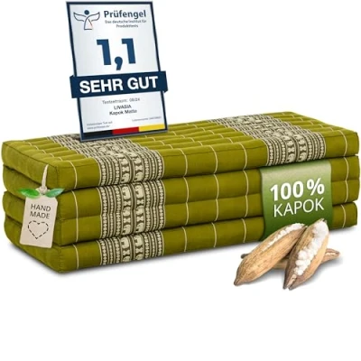 Abbildung von Klappmatratze 110 cm (Classic) vegan und handgefertigt, 200x110x8cm, livasia, 8 cm hoch, Kapok