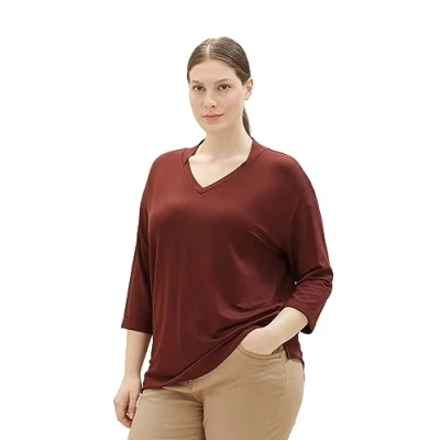 Abbildung von TOM Tailor 3/4 ARM MIT V Ausschnitt Langarmshirt, Damen, Größe: Large, Raisin