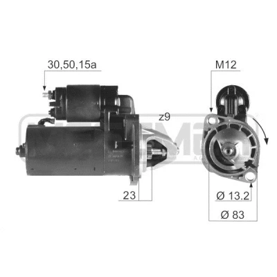 Abbildung von ERA 220188A Anlasser 12 1,4 9 30 50 15a 83 AUDI: 80 B4 Limousine, Avant, 100 C3 VOLKSWAGEN: Passat B2 Variant