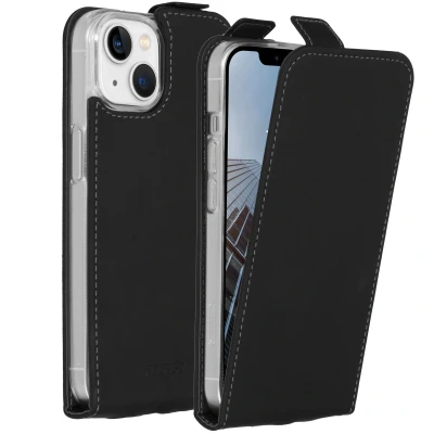 Abbildung von Apple iPhone 14 Hülle Kunstleder Accezz Flip Case Handyhülle Schwarz