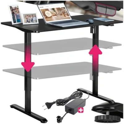 Abbildung von tectake® höhenverstellbarer Schreibtisch, Schreibtisch Gestell höhenverstellbar elektrisch, Verstellbarer Standing Desk, PC Tisch, Gaming Setup, für Arbeitszimmer, Home Office schwarz