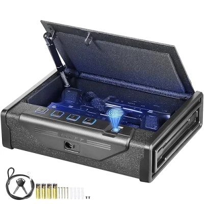 Abbildung von VEVOR Waffentresor Pistolentresor Waffenkoffer, Tragbar 2 Pistolen Fingerabdruck, Schlüssel oder Passwort Waffensafe Kaltgewalzter Stahl, 282 x 180,1 50 mm Waffenschrank Wandtresor