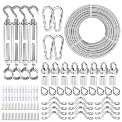 Abbildung von hannger Edelstahl Spannschlösser für Kabel Draht 5 mm, 60 m PVC Ummantelt 7x7 Strands Stahlseil mit Verschiedenen Hardware &amp; Drahtseil Geländer System Kit, Garten Spalier, String Light