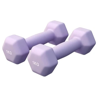 Abbildung von GORILLA SPORTS® Hanteln Set Neopren, 2 x 1 kg, Gusseisen, Lila Hexagon Kurzhanteln, Hantelset, Hantel Gewichte, Kurzhantelset für Pilates, Frauen, Männer, Fitness, Aerobic, Gymnastik
