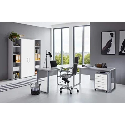 Abbildung von moebel dich auf Büromöbel Set OFFICE EDITION 3, (Aktenschränke abschließbar, Winkelschreibtisch + Rollcontainer Aktenschrank Aktenregale), Metallgriffe