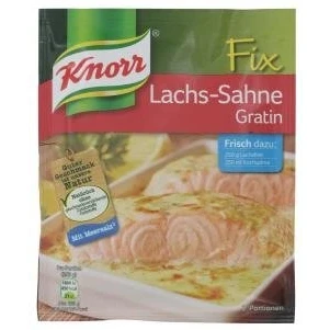 Abbildung von Knorr Fix Würzmischung Lachs Sahne Gratin für einen leckeren Auflauf mit natürlichen Zutaten 2 Portionen