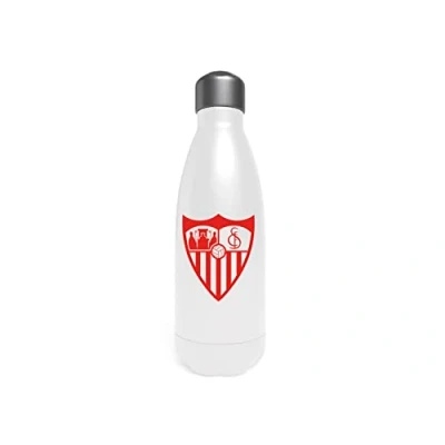 Abbildung von Sevilla Wasserflasche aus Stahl, Kanister, Flasche, luftdicht, weiß, Wappen FC, offizielles Produkt (CyP Brands)