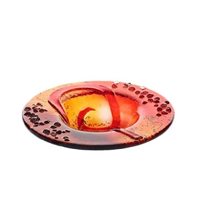 Abbildung von CRISTALICA Kerzenhalter Kerzenteller Schälchen rund Deko Fusing Glas rot 16cm Handmade