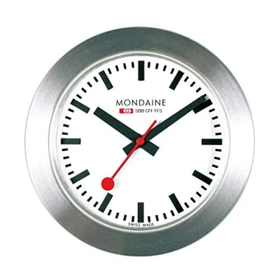 Abbildung von Mondaine Tischwecker Tischuhr Reiseuhr A660.30318.81SBB 50mm Bahnhofsuhr mit rotem Sekundenzeiger aus Aluminium staubbeständig Hergestellt in der Schweiz