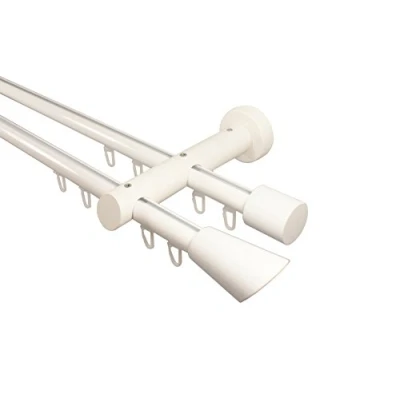 Abbildung von iso design Innenlauf Gardinenstange 2 läufig aus Aluminium und Holz weiß, 20 mm, Endstück Digo, 200 cm