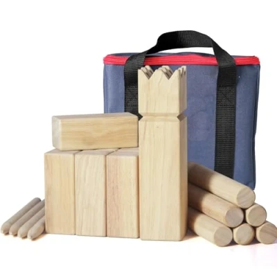 Abbildung von JacJoe All Pro Kubb Spiel im Freien Wurfspiel mit Tragetasche Kegelspiel Gummi Holz Garten Rasen Spiele (30 x 7.5 cm King, L)