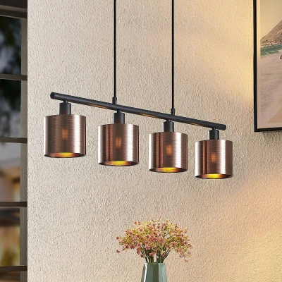 Abbildung von Lindby Hängeleuchte Joudy, dimmbar, Leuchtmittel nicht inklusive, Modern, PVC, Eisen, bronze dunkel, Schwarz matt, 4 flammig, E14