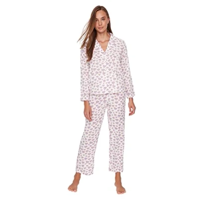 Abbildung von Trendyol Damen Herz Mitte Webstoff Hemd hose Pyjama Pajama Set, Mehrfarbig, 42 EU