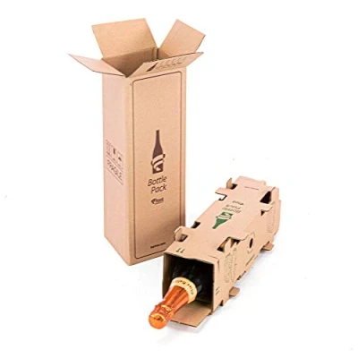 Abbildung von Packung mit 5 Versandkartons für Flaschen, Kapazität 1 Flasche, interner Box, hoher Schutz, 100% umweltfreundlich, verhindert Zerbrechen