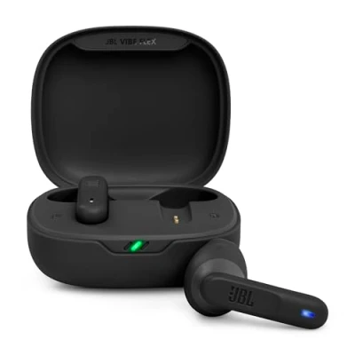Abbildung von JBL Vibe Flex Kabellose Bluetooth Kopfhörer, 12 mm Treiber, 32 Stunden Wiedergabe, wasserdicht und staubdicht, IP54, Schwarz