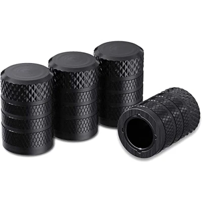 Abbildung von CKAuto Reifenventilkappen, Schwarz, 4 STK./Packung, eloxiertes Aluminium Reifenventilkappen Set, korrosionsbeständig, universelle Ventilkappen für Autos LKWs Motorräder Geländewagen und Fahrräder